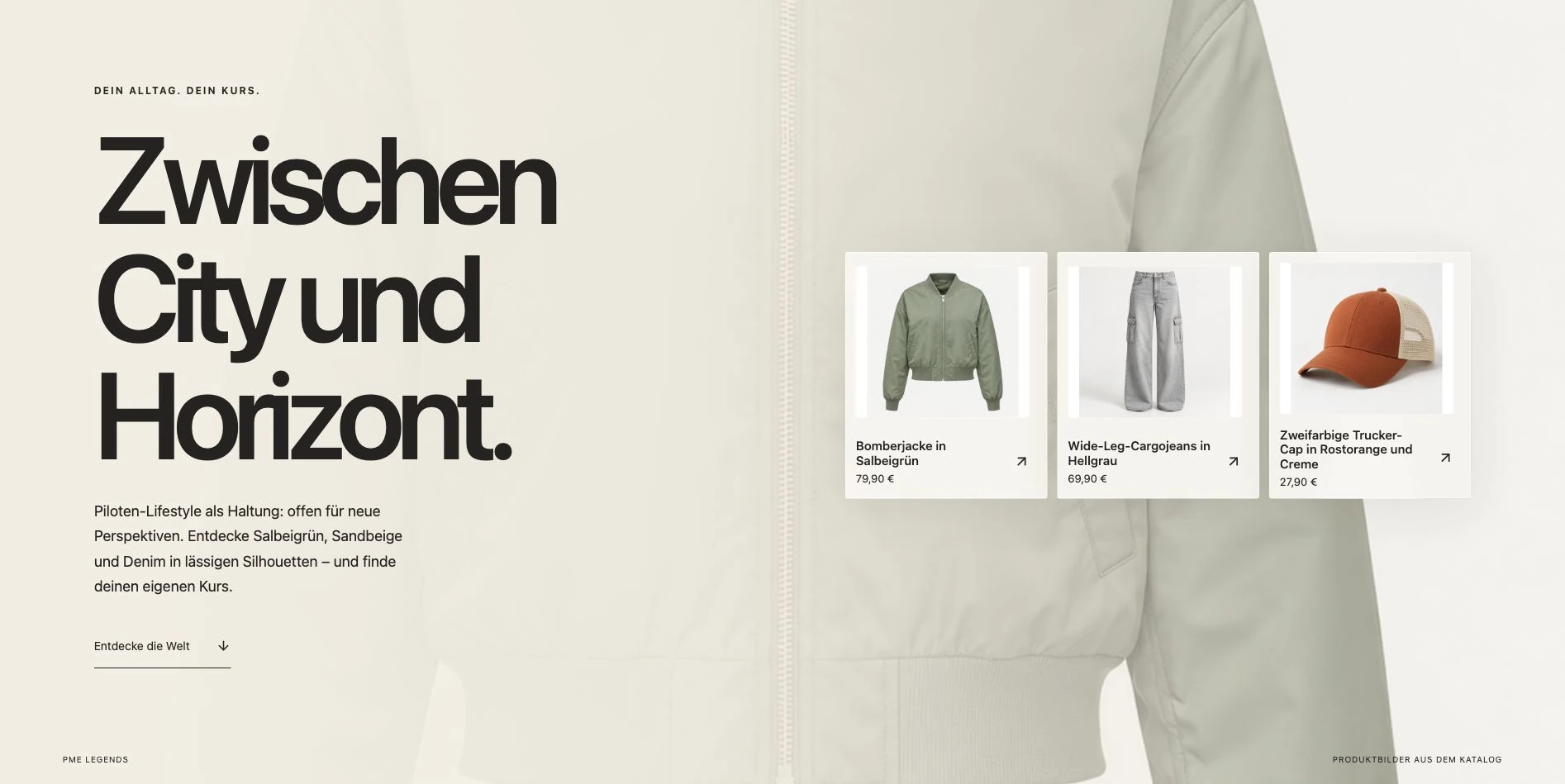 Storyfront demo from my VEYNDO experimental environment: a fashion experience with directly linked products. Original capture, 14 October 2026; German interface. [S129]
