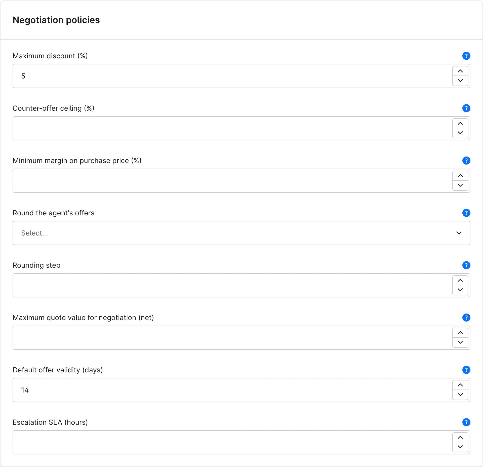 Verhandlungsregeln des Merchant Quote Agent mit einer Rabattgrenze von fünf Prozent. Quelle: Shopware Agentic Commerce Lab. [S100]