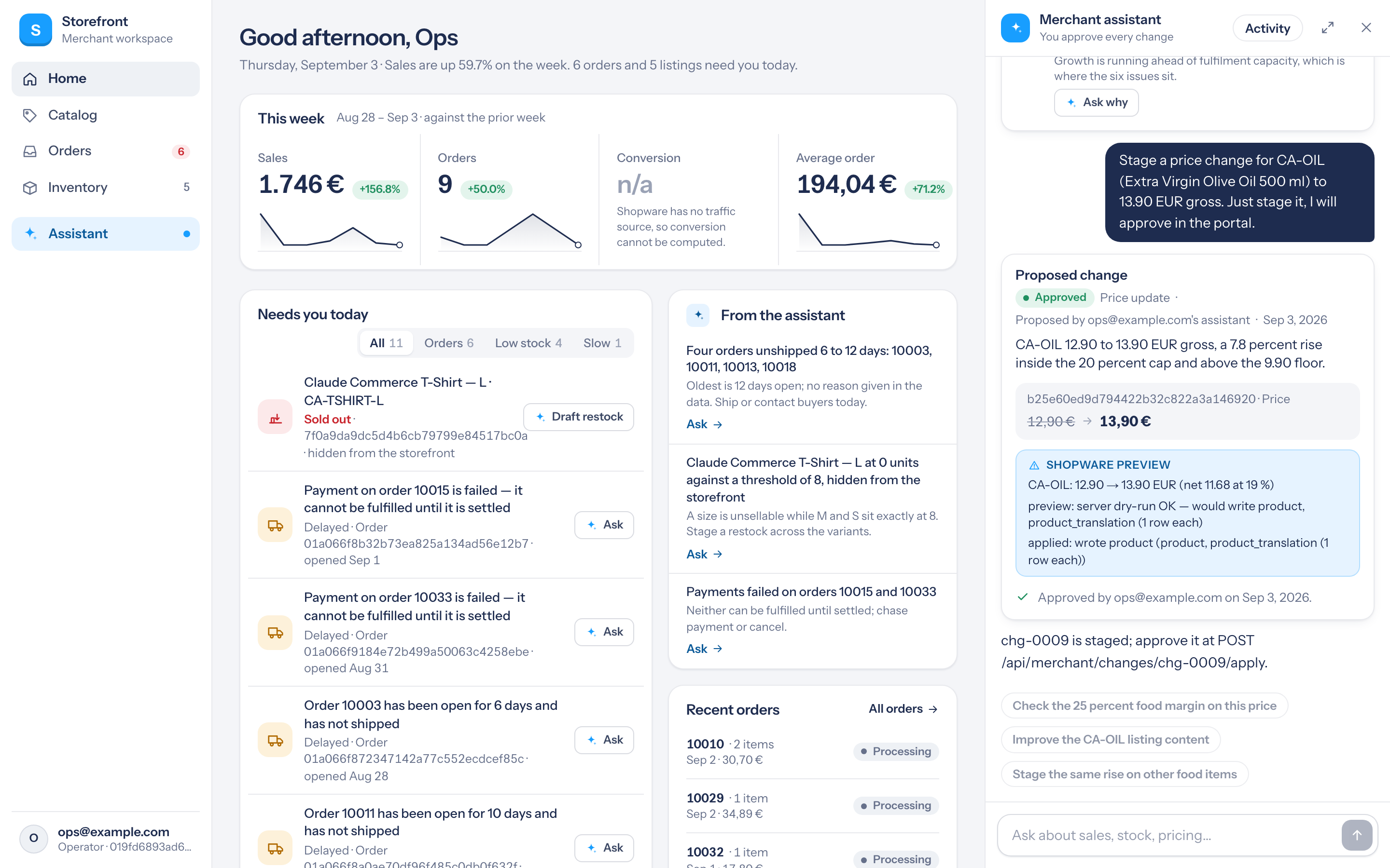 Originalaufnahme: Händlerportal mit Preisänderung und Freigabe.